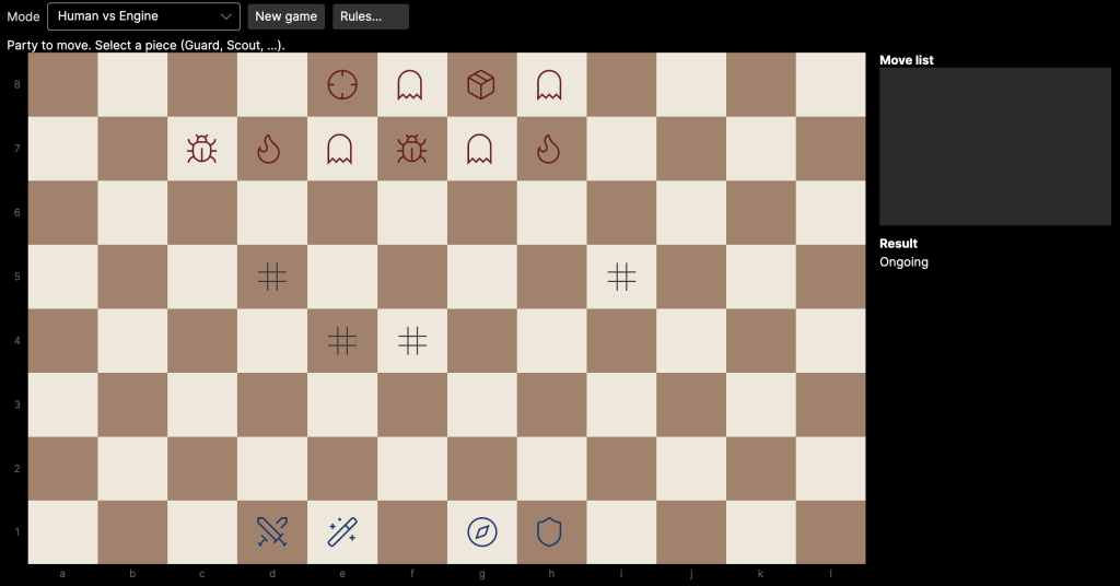 Screenshot of Delve Fairy Chess variant